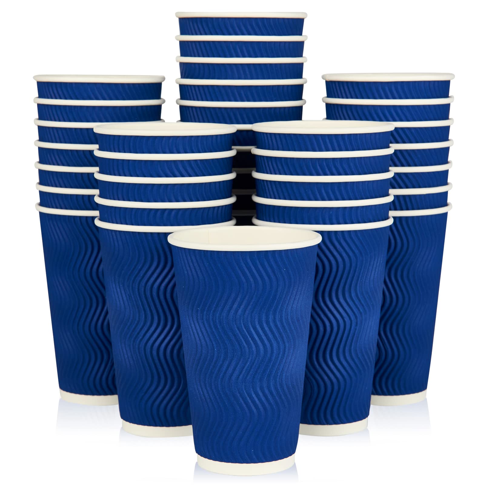 16 oz Disposable Paper Coffee Cups - 60 Pack, Heat Resistant Blue Ripple Wall Cups for Coffee, Tea & Hot Chocolate - Perfect for Office, Cafes & Home Use