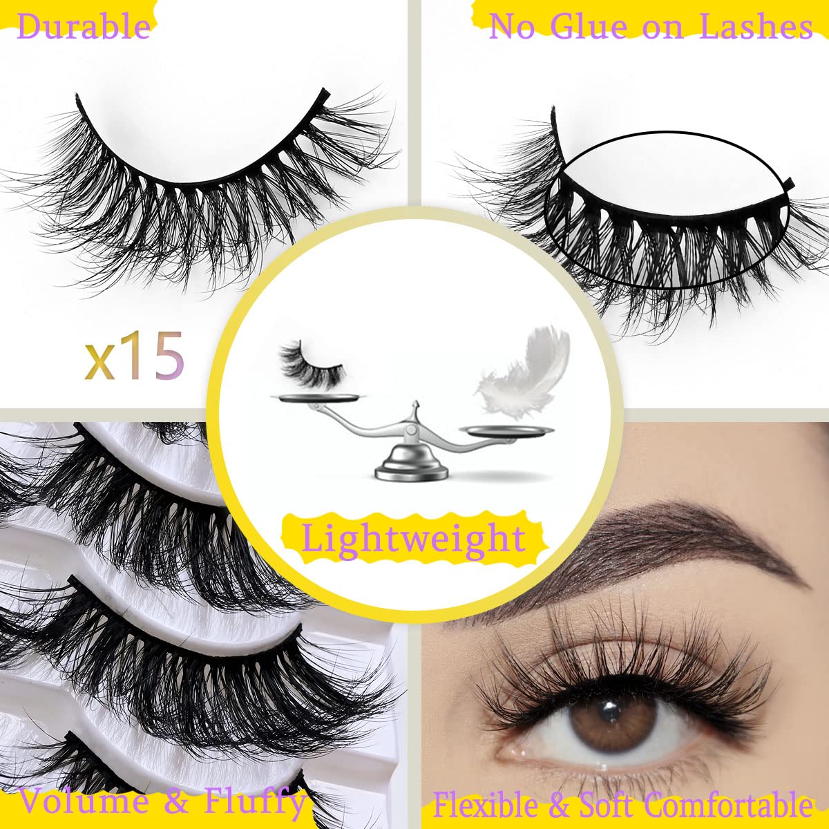 **Wholesale 3D Faux Mink Eyelashes Bulk - 18mm Handmade Reusable False Lashes, 5 Styles Dramatic Fluffy Lashes with Glitter, Portable Pack (100 Pairs) - Perfect for Parties, Weddings & Special Occasions**