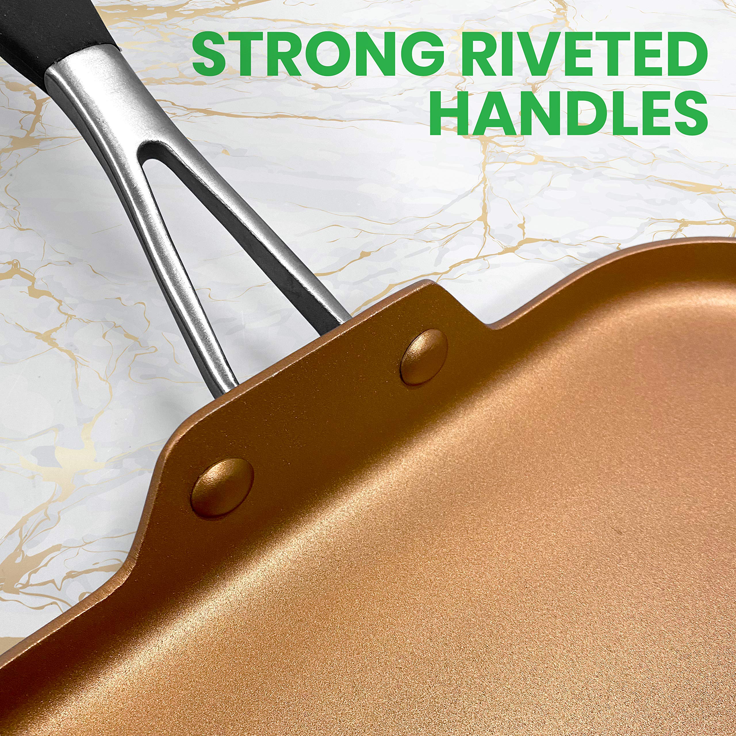 NutriChef Hard Anodized Nonstick Griddle Pan - PFOA/PFOS Free, 3-Layer Copper Coating, Heat Resistant Lacquer, Ergonomic Silicone Handle - Perfect for Pancakes, Eggs & Grilling Breakfast, Lunch & Dinner