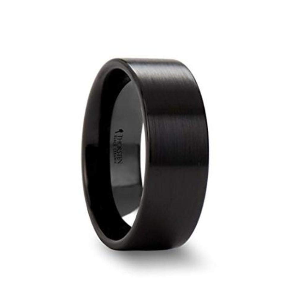 DRAKON 10mm Wide Black Brush Finished Ceramic Wedding Band Ring - Custom Inside Engraving for Personalized Gift - Perfect for Anniversaries, Engagements & Special Occasions