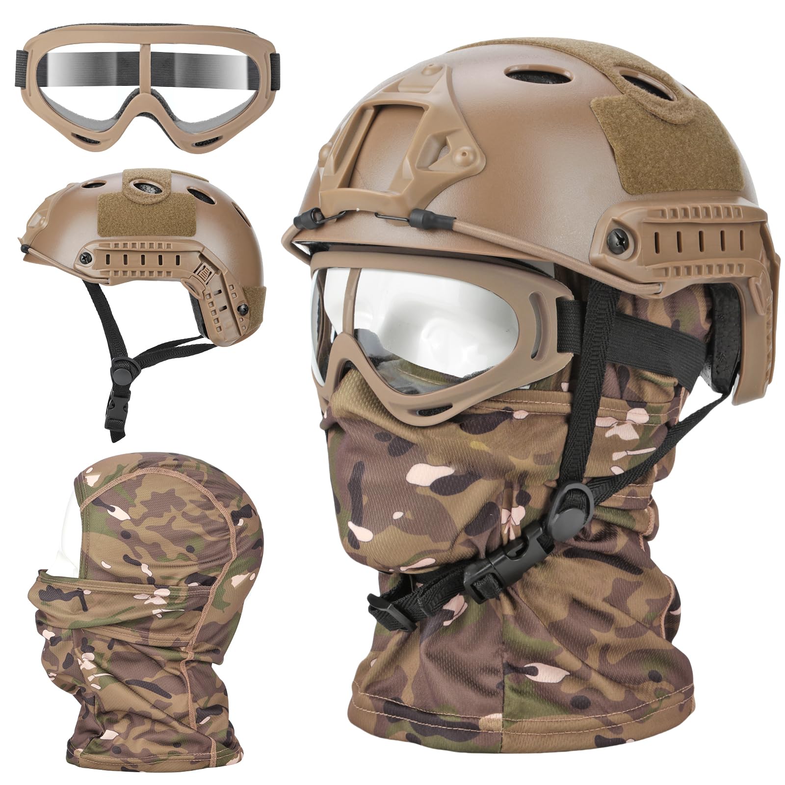 Tactical Airsoft Helmet with Mesh Mask & Anti-Fog Goggles - Full Face Protection for Airsoft, Military & Tactical Training - Black Combat Gear for Outdoor Sports & Paintball
