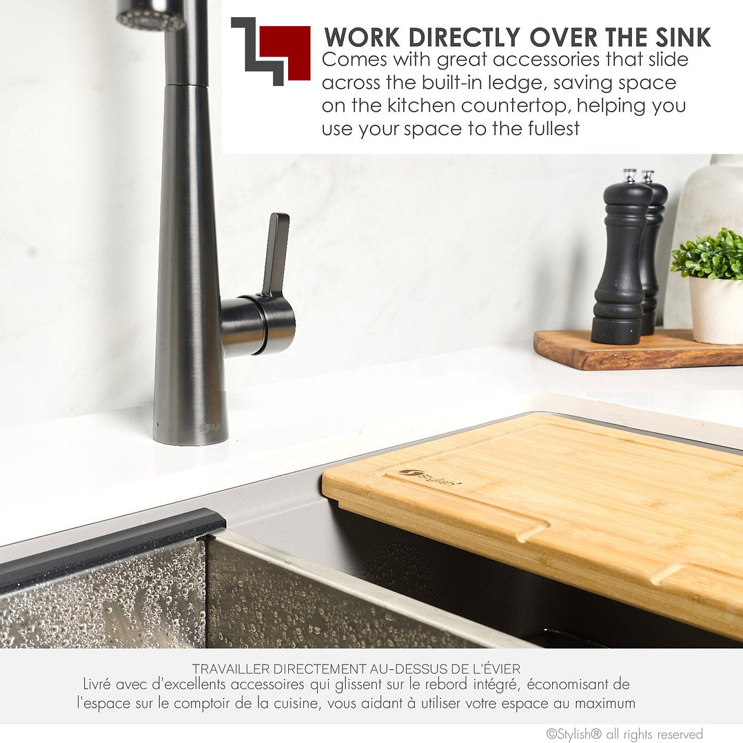 Stylish 30-inch BRONTE S 830WL Farmhouse Apron Front Grey Composite Granite Single Bowl Kitchen Sink - Perfect for Modern Farmhouse & Rustic Kitchen Renovations