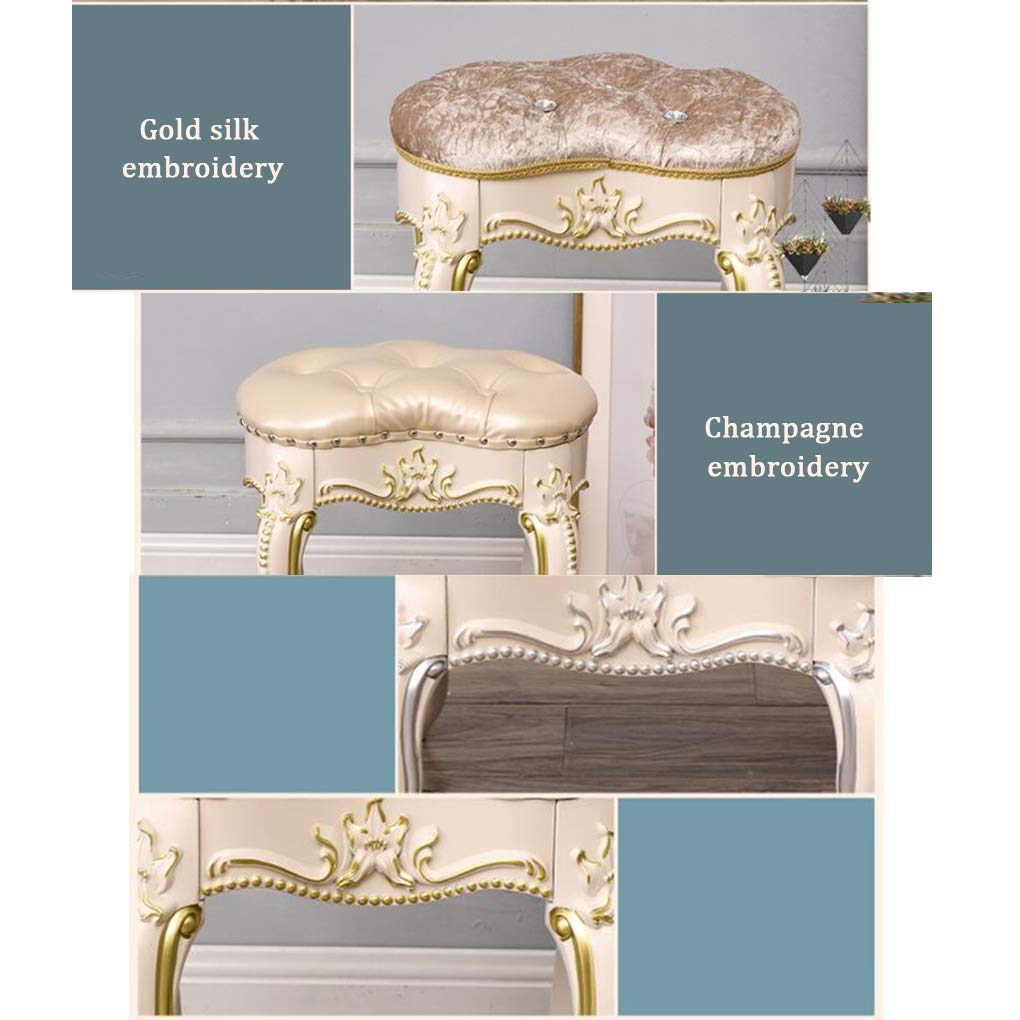 zyifan Vanity Stool with Padded Seat & ABS Legs - Baroque Style Makeup Dressing Bench & Piano Footstool for Bedroom - Easy Assembly - Perfect for Makeup Vanity, Dressing Area & Bedroom Decor