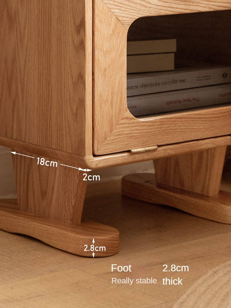 360° Rotating Oak Solid Wood Nightstand - Modern Bedside Table for Bedroom, Living Room & Office