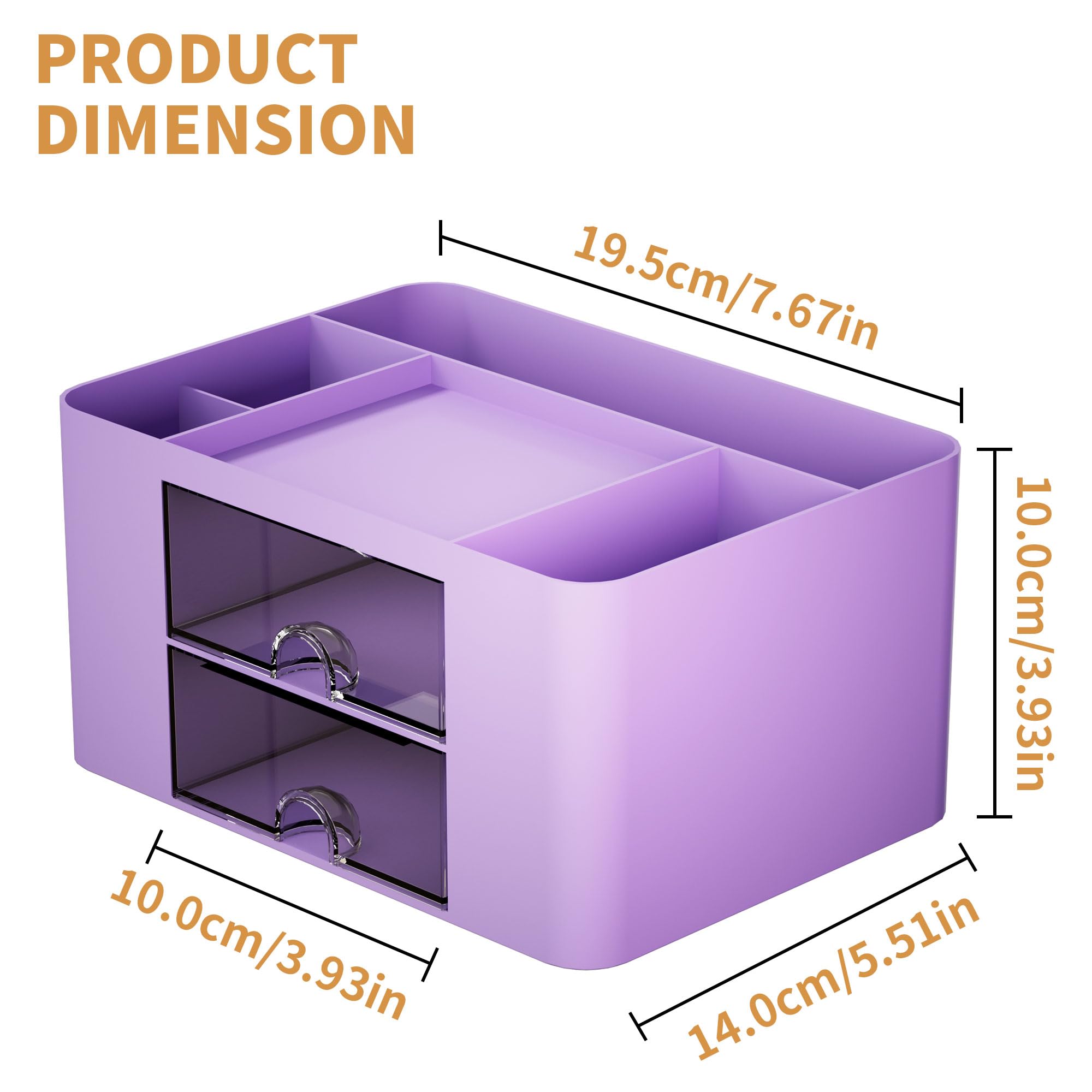 Marbrasse 2-Drawer Pen Organizer - Multi-Functional Desk Pencil Holder with 5 Compartments for Office & Art Supplies (Purple) | Perfect for Home Office, School & Craft Room Organization