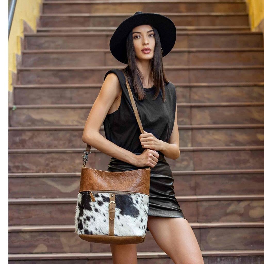 Myra Bag Snooze - Upcycled Leather & Cowhide Handbag S-2846 | Stylish Women's Crossbody Purse for Work, Travel & Everyday Use