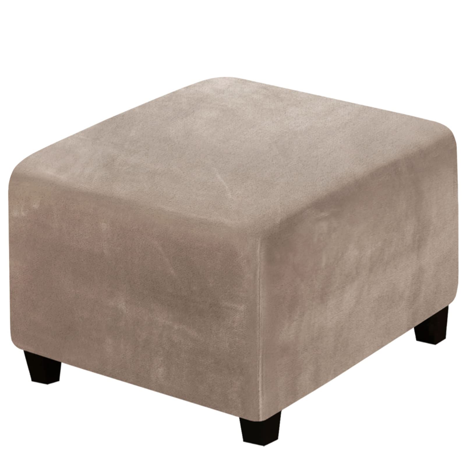 Stretch Velvet Ottoman Slipcover - Square Footstool Cover with Elastic Bottom for Folding Storage Ottoman | Taupe | Perfect for Living Room, Bedroom & Home Decor