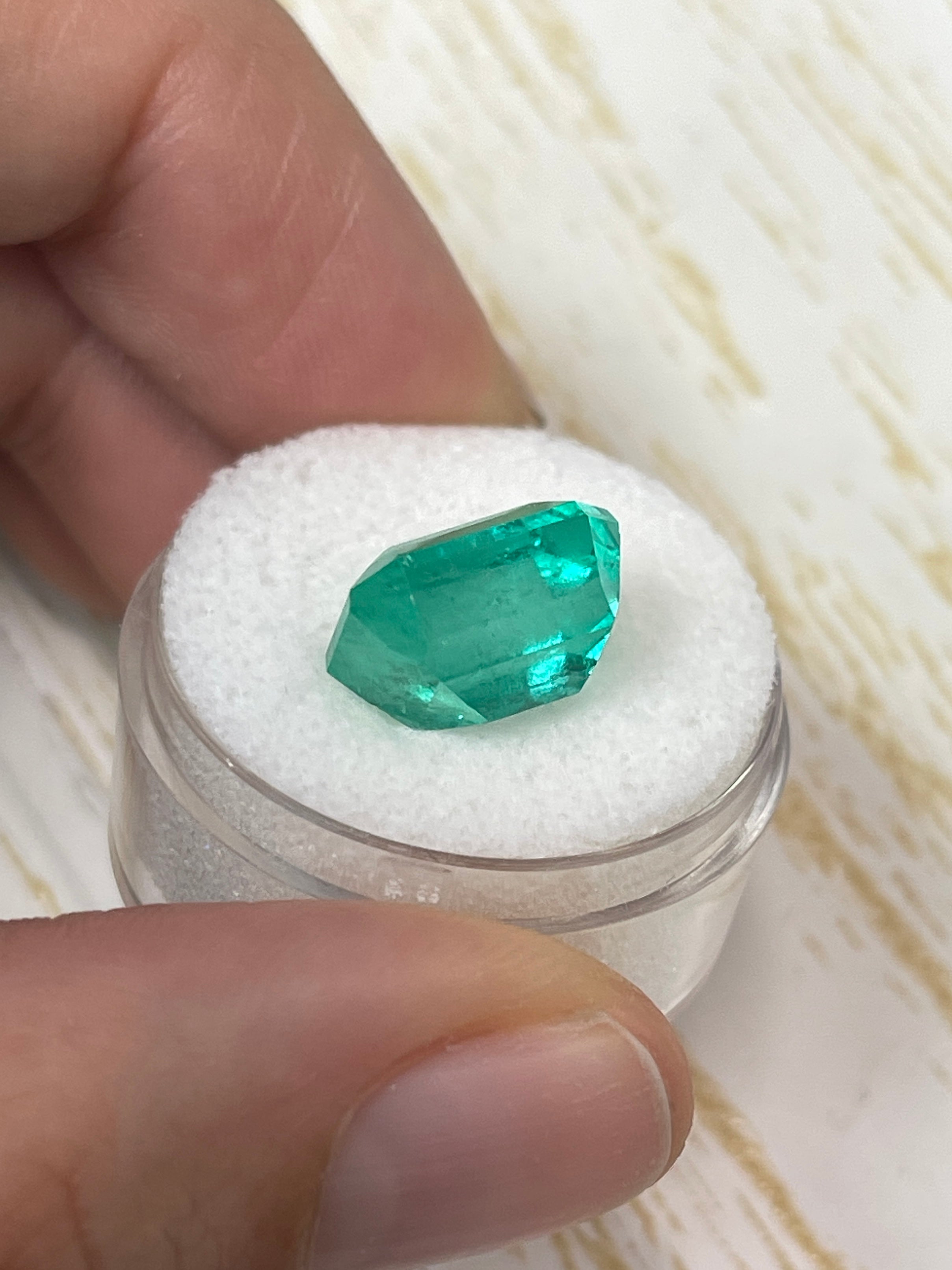 7.22 Carat 13x10mm Bluish Green Loose Colombian Emerald - Emerald Cut Gemstone for Jewelry Making, Engagement Rings & Collector's Items