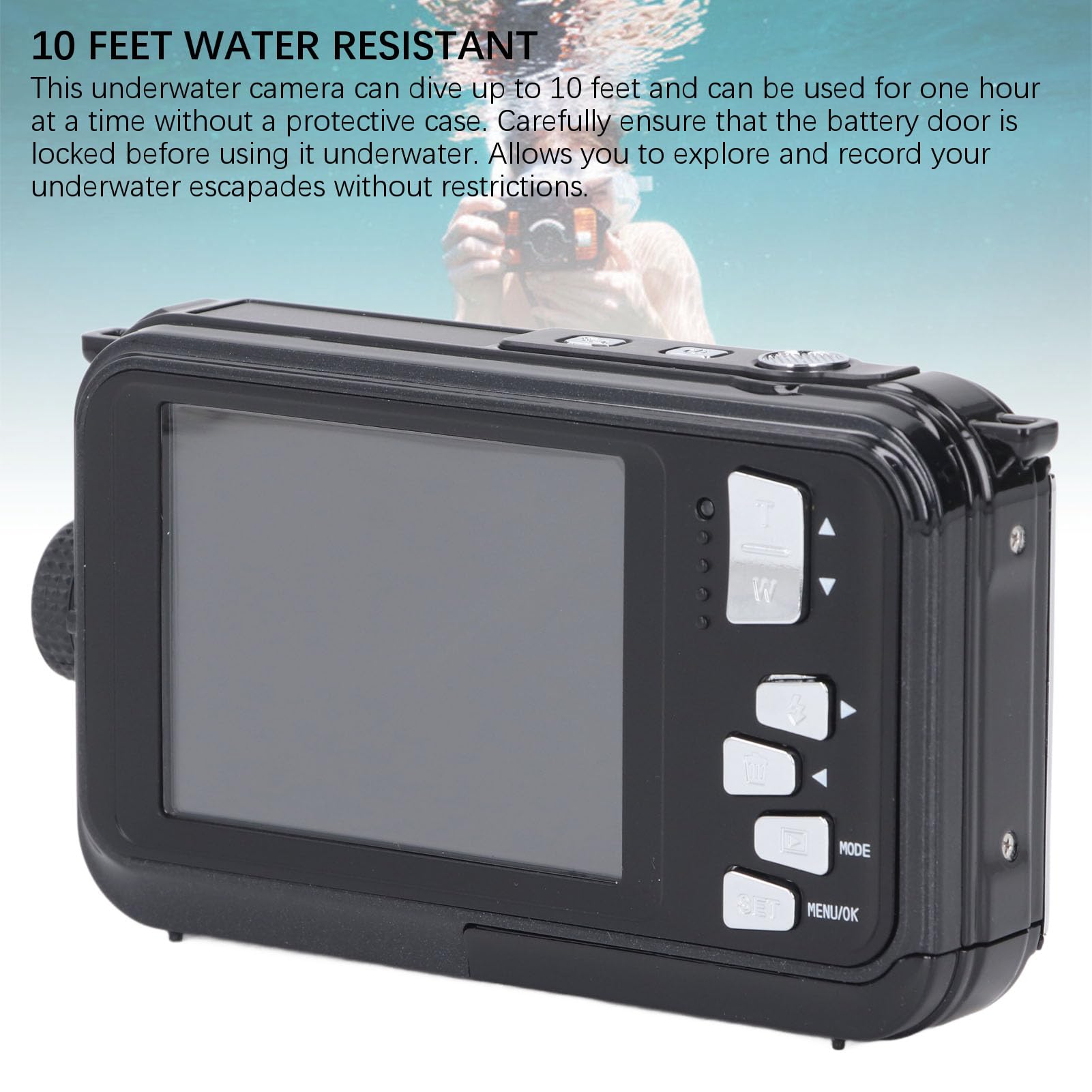 2.7K 48MP Underwater Digital Camera with Autofocus & Dual Screens - 10FT Waterproof, 16X Zoom, 650mAh Battery - Perfect for Kids, Selfies, Snorkeling & Beach Vacations