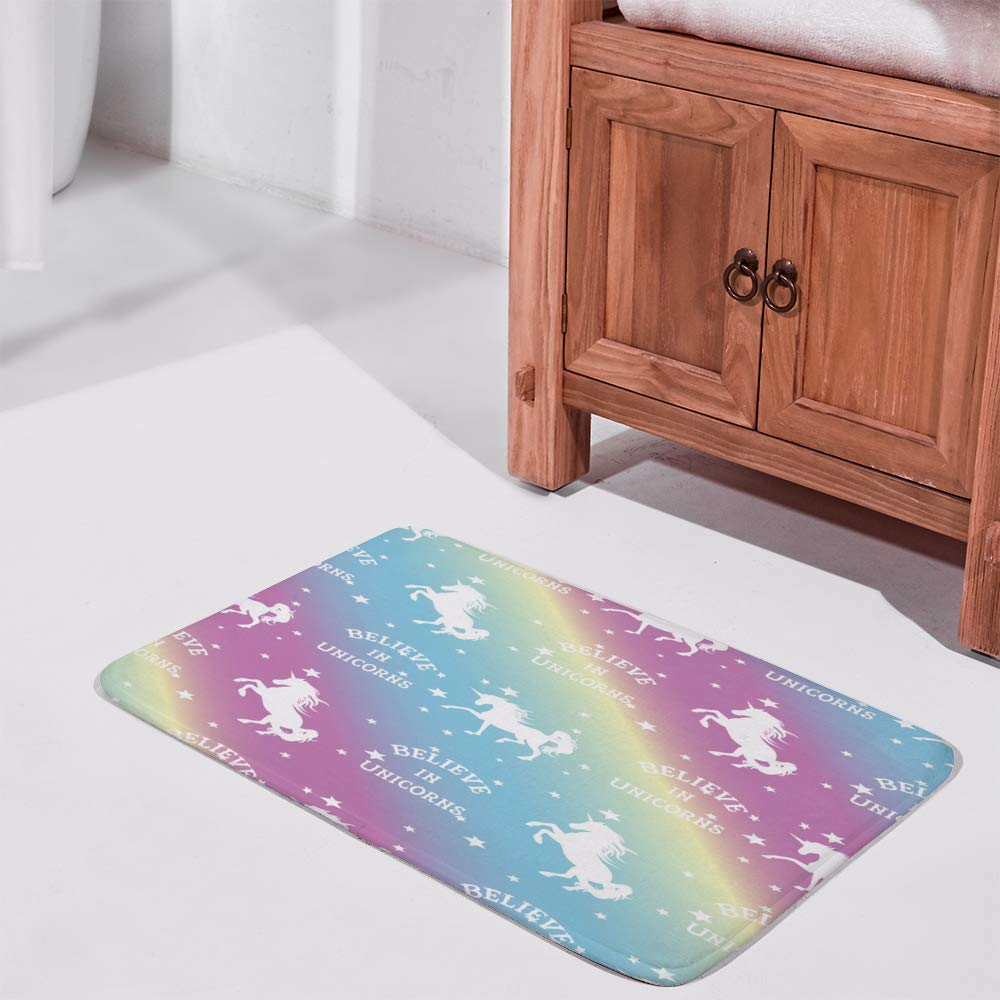 Unicorn Silhouette Holographic Bathroom Rug - Non-Slip Coral Fleece Shower Mat, Super Absorbent & Cozy Tub Mat for Bathroom, Kids Room & Outdoor Use