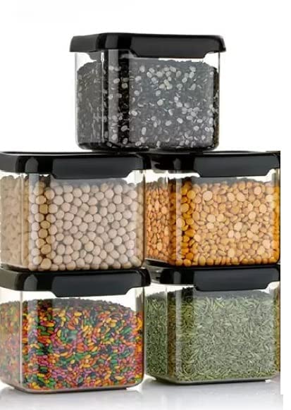 Moonlike 6-Pack 500ml Black Airtight Food Storage Containers - Kitchen Organizer Set for Pantry, Spices, Dry Goods & Meal Prep | BPA-Free, Stackable & Space-Saving