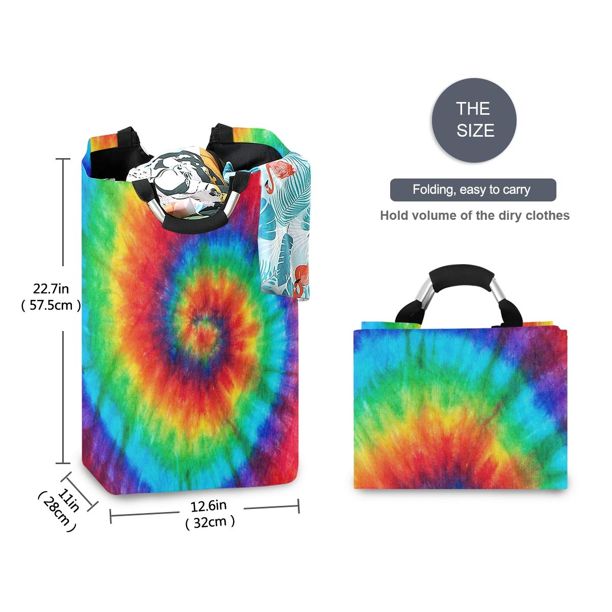 AUUXVA Collapsible Laundry Basket - Large Tie Dye Rainbow Clothes Hamper with Handles for Dirty Laundry, Toys & Storage | Perfect for Nursery, Dorm, Bedroom & Bathroom Organization | Space-Saving Foldable Design for Small Spaces