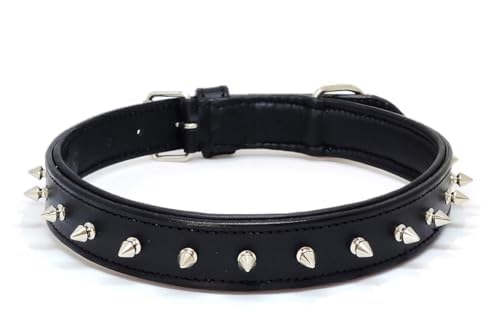 Spiked Dog Collar with Mushroom Rivets - Adjustable Soft PU Leather Studded Pet Collar for Small Dogs, Puppies & Cats - Black Punk Style for Daily Walks, Training & Fashion Accessories