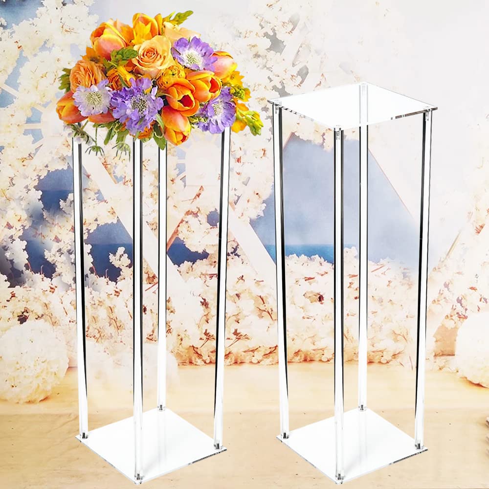 39.37 Inch Acrylic Flower Stand Wedding Centerpieces - 2 Pack Clear Floor Vase Decorative Columns for Home, Event, Party & Wedding Decor - Perfect for Table Centerpieces, Venue Displays and Photo Backdrops