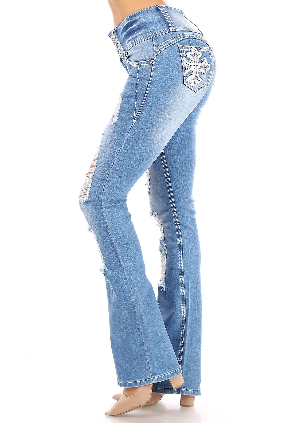 Sexy Flare Bootleg Ripped Women's Jeans - Premium Stretch Denim Pants for Casual Wear & Night Out