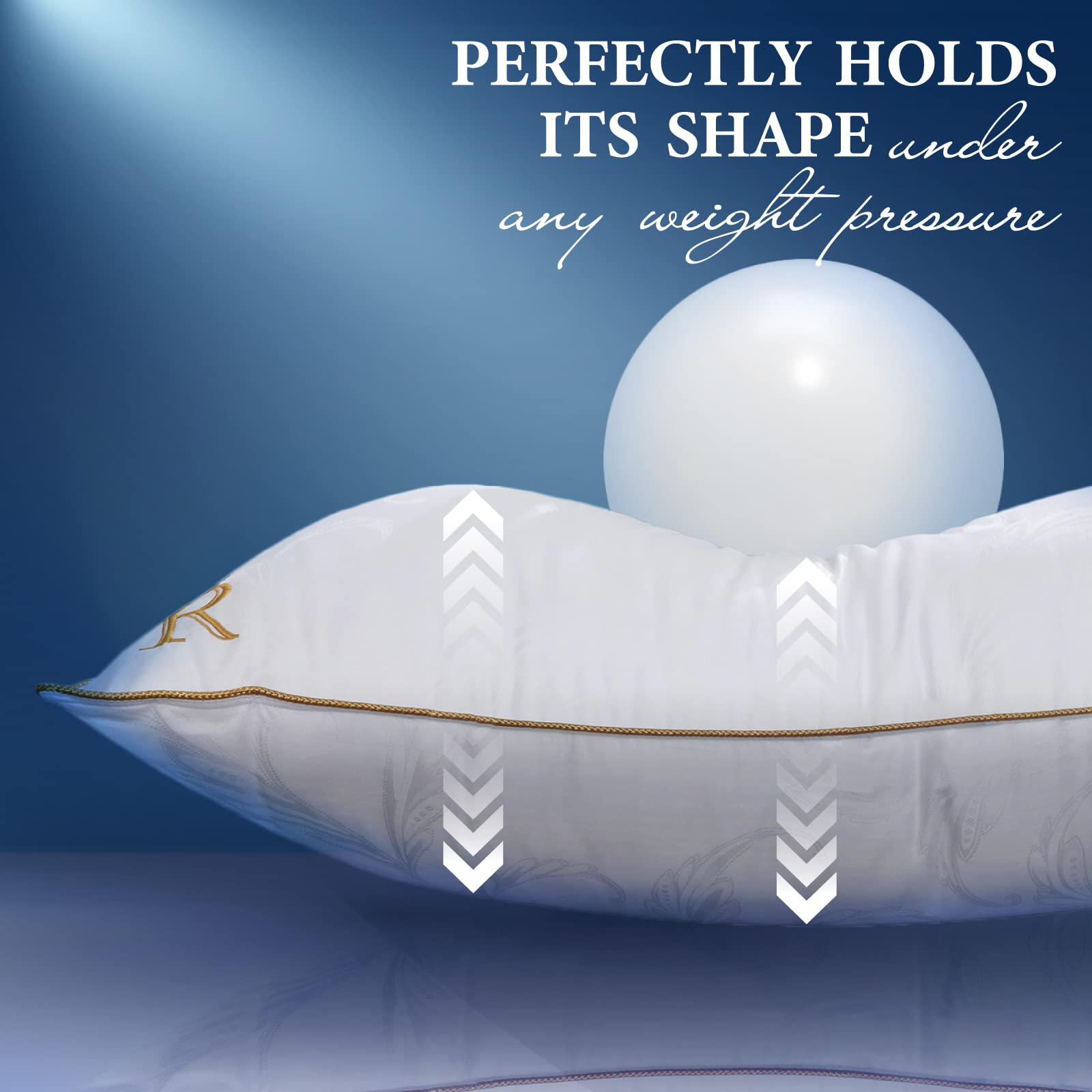 Royal Therapy Queen Size Pillow Set of 2 - Adjustable Down Alternative Pillows for Side Sleepers - Luxury Bed Pillows with Sophisticated Design & Gold Piping - Perfect for Back Pain Relief & Better Sleep