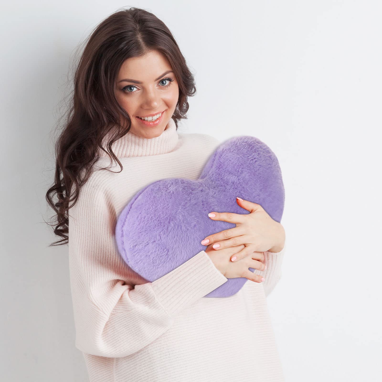 Remerry 2 Pack Soft Heart Shaped Throw Pillows - Plush Faux Rabbit Fur Decorative Cushions for Girls, Valentine's Day Gift, Home Decor (Lilac) | Perfect for Living Room, Bedroom, Sofa & Car Accessories