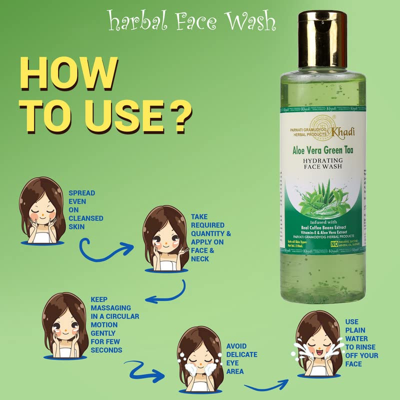 Parwati Gramudyog Herbal Aloe Vera & Green Tea Face Wash - SLS & Paraben Free, Anti-Acne, Brightening Formula for Radiant Skin - 210ml (Pack of 1) | Perfect for Daily Cleansing & Glowing Complexion