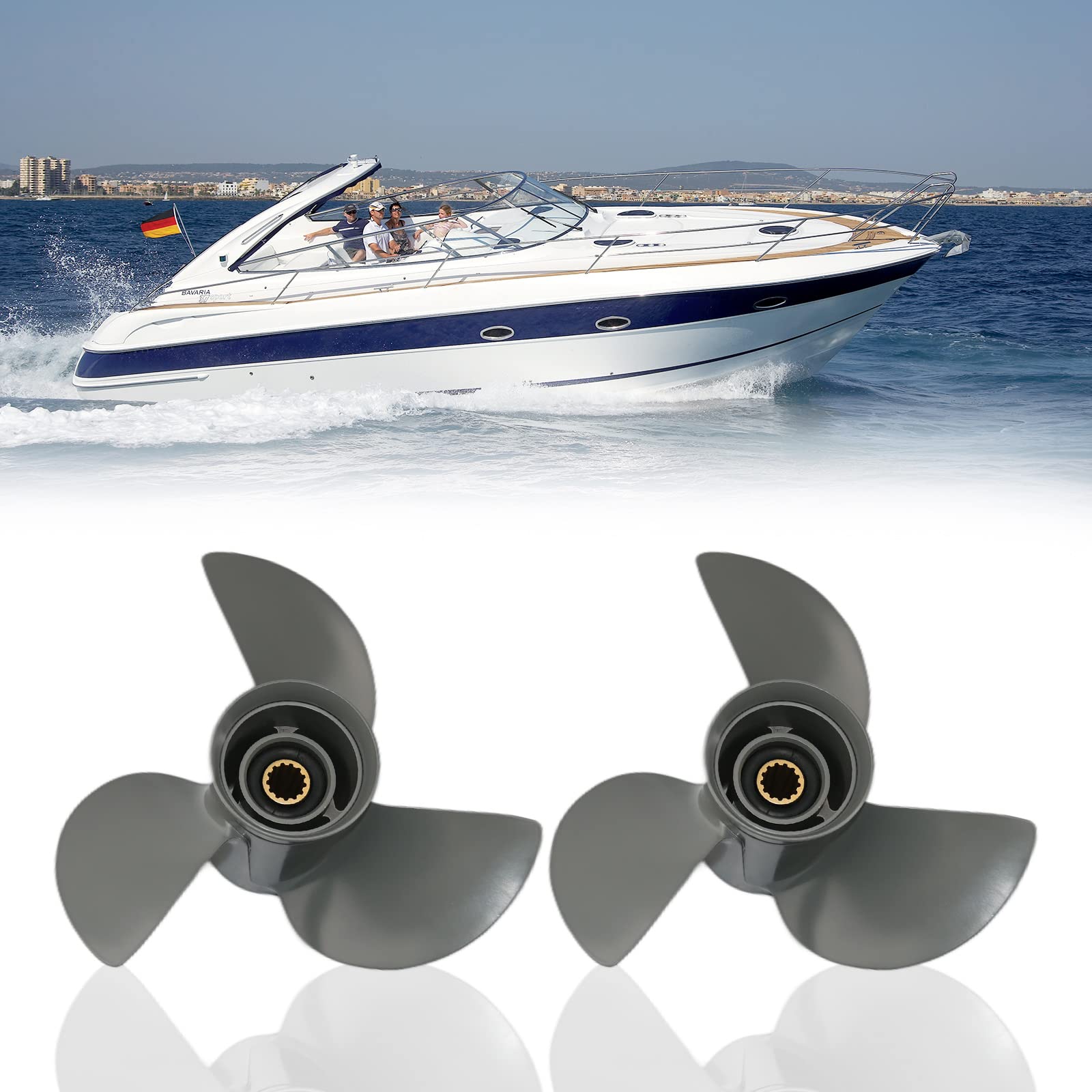 Jetman 3-Blade Aluminum Outboard Propeller for Honda 35HP-60HP Engines (13 Spline RH) - Durable Boat Accessories for Fishing, Cruising & Watersports