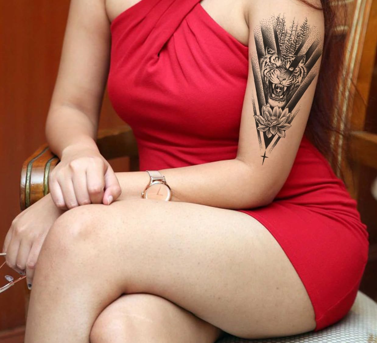 Waterproof Temporary Tattoo Stickers for Men & Women - 3D Realistic Flowers, Butterflies, Stars, Angels, Wolves & Armband Designs (21x12cm) | Perfect for Parties, Festivals, Cosplay & Body Art