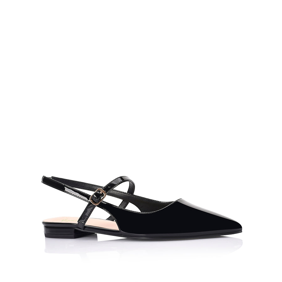 Hiatus Sling Back Flats - Black Patent Leather Comfortable Women's Shoes for Work, Office & Casual Outfits