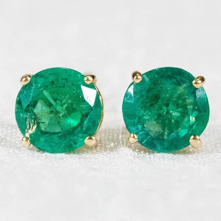 Genuine 2mm & 5mm Round Emerald Stud Earrings in Solid Sterling Silver or 14K Gold - Dainty Tiny Earrings for Kids & Adults - Perfect for Everyday Wear, Gifts & Special Occasions