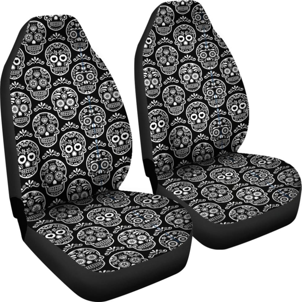 2 Pcs Sugar Skull Car Seat Covers - Halloween Dia de Los Muertos Decor for Cars - Perfect for Day of the Dead Celebrations, Car Accessories & Seasonal Decor