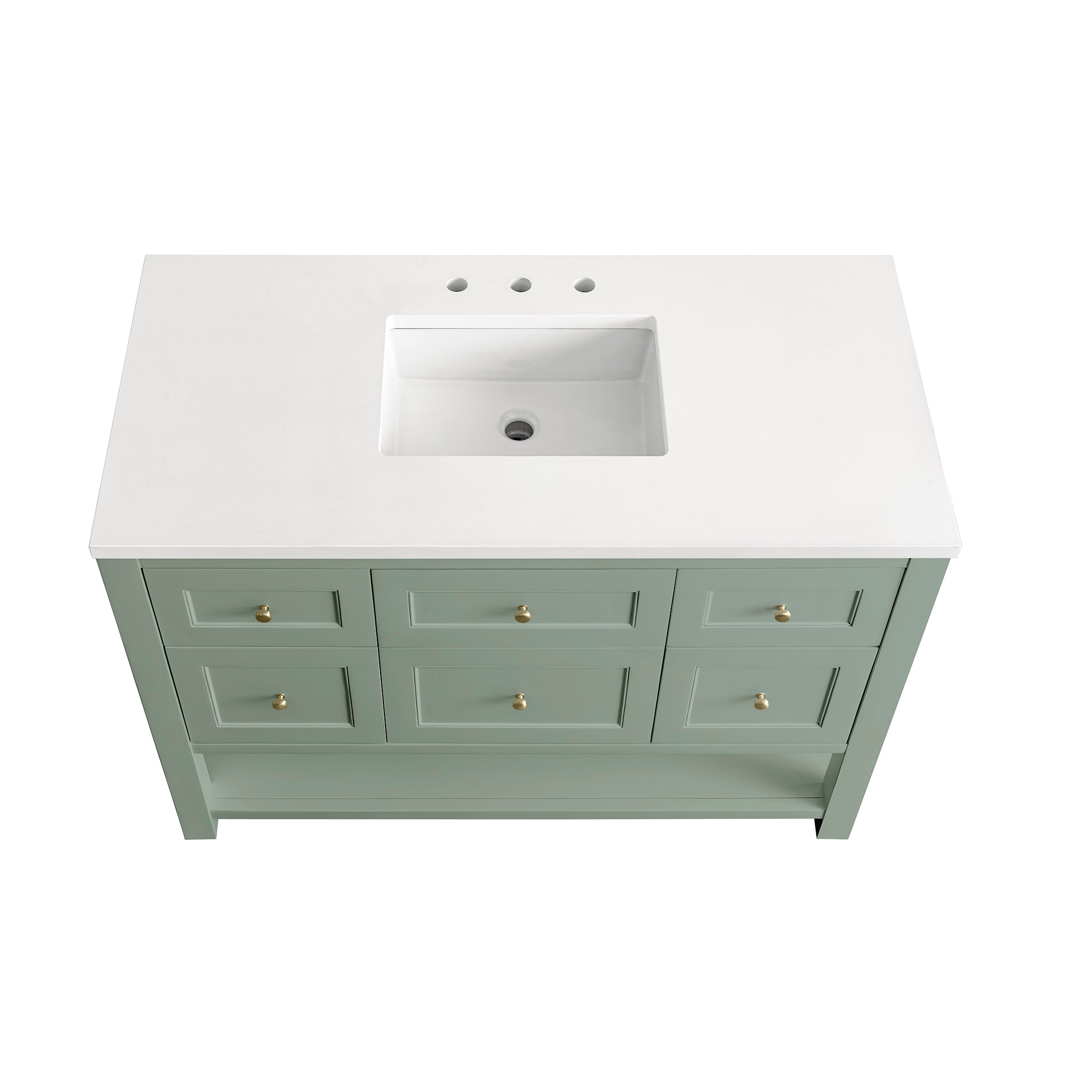 Breckenridge 48 Inch Single Bathroom Vanity with Smokey Celadon Finish & 3CM White Zeus Countertop - Perfect for Modern Master Bathrooms and Powder Rooms