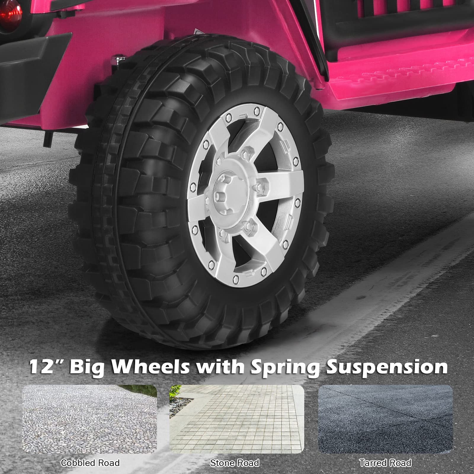 Olakids 12V 2-Seat Battery Powered Electric Ride-On Truck for Kids - Remote Control Toy Car with Spring Suspension, LED Lights & Music - Perfect for Outdoor Play, Birthday Gifts & Toddler Transportation