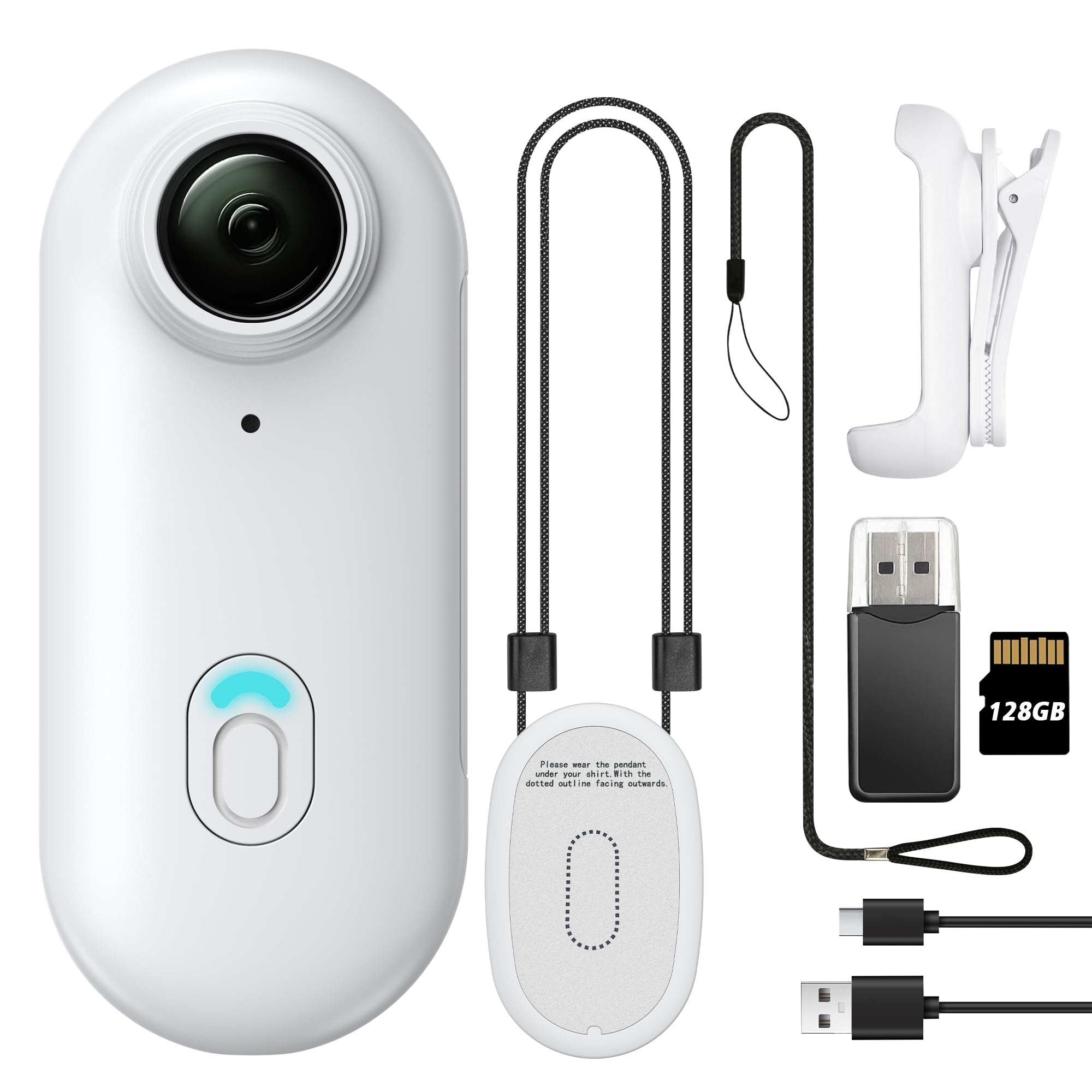 128GB FHD 1080P Mini Body Camera - Wearable Hands Free Action Cam with Thumb Size Design | Portable Body Worn Camera for Pet Walking, Work, Travel, Security & Outdoor Adventures (White)