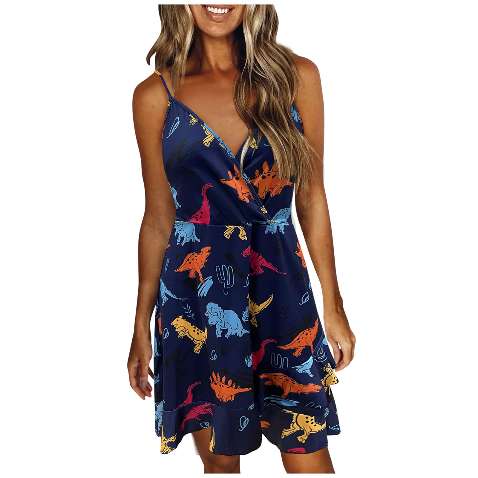 Women's Wrap Dress Sleeveless Mini Off Shoulder Halter Midi Dress - Summer Casual Loose Comfortable Fashion for Beach, Party & Everyday Wear