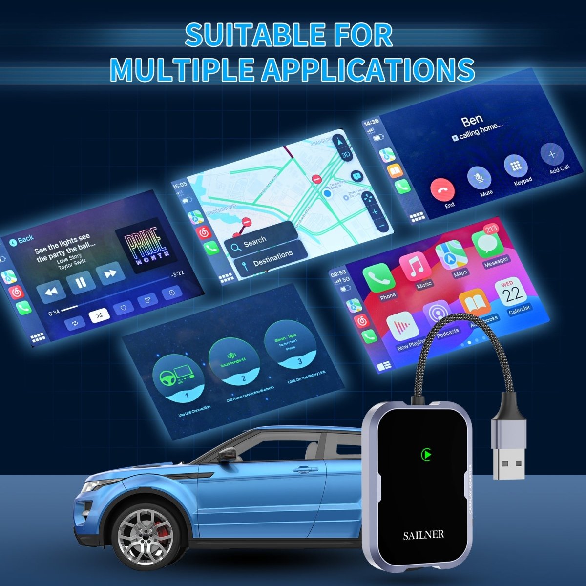 SAILNER Wireless CarPlay Adapter for iPhone - Convert Wired to Wireless Apple CarPlay - Universal Car Compatibility - Perfect for Commuting, Road Trips & Hands-Free Driving