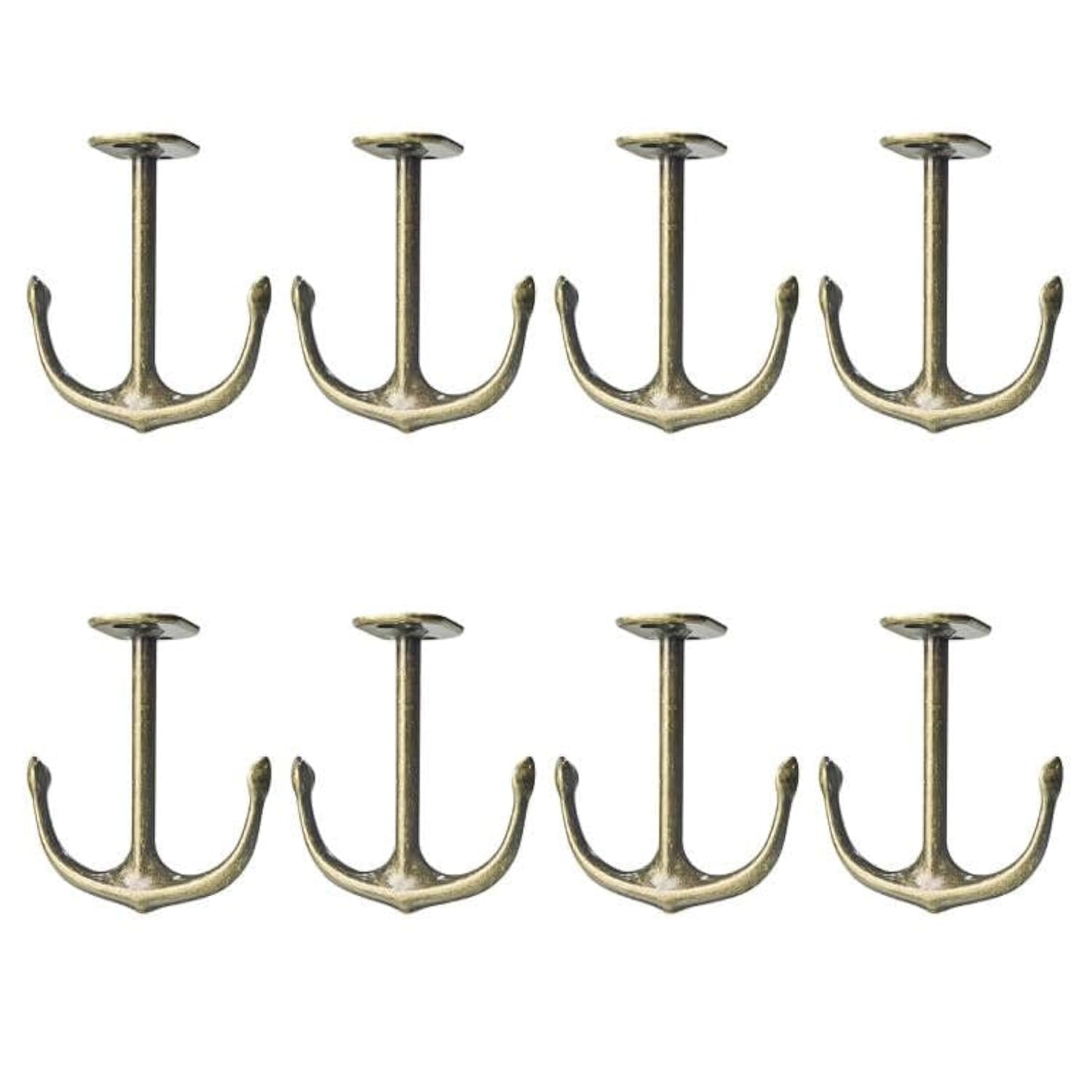 8 Pack Bronze Anchor Two Prong Ceiling Hooks - Heavy Duty Hanging Hooks for Closet, Bathroom, Kitchen Cabinet & Garage Organization - Perfect for Hanging Plants, Lights, Decor & Storage Items