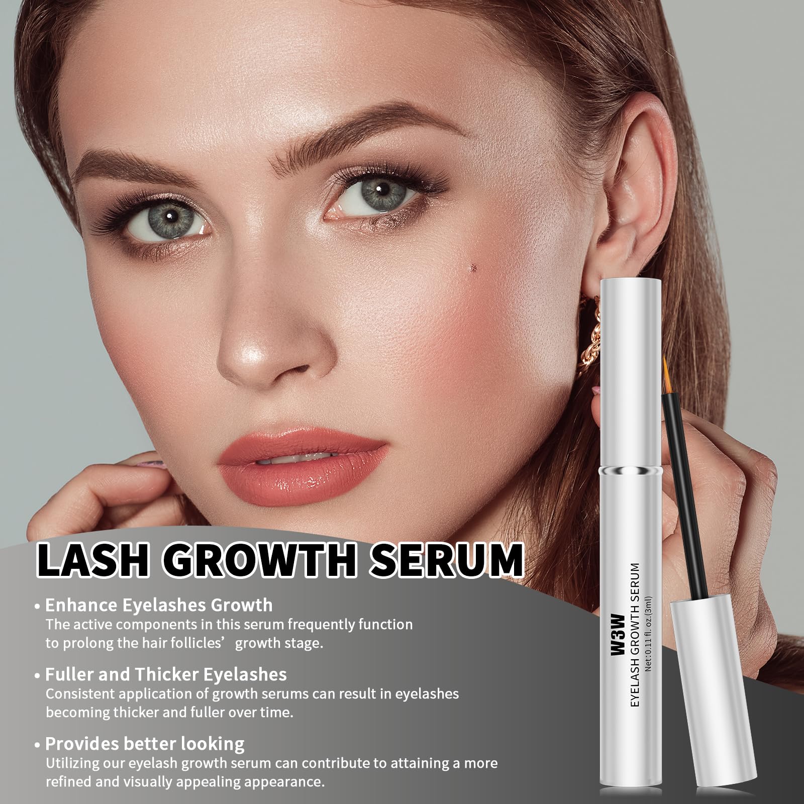Natural Eyelash Growth Serum for Longer, Fuller & Thicker Lashes & Brows - 3ml Plant-Based Formula with No Irritants | Enhance Lash Volume & Length for Daily Beauty Routine & Special Occasions