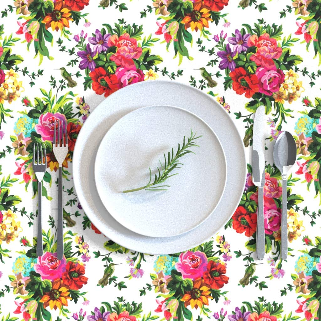 Floral Pop Birds Cotton Sateen Tablecloth 70
