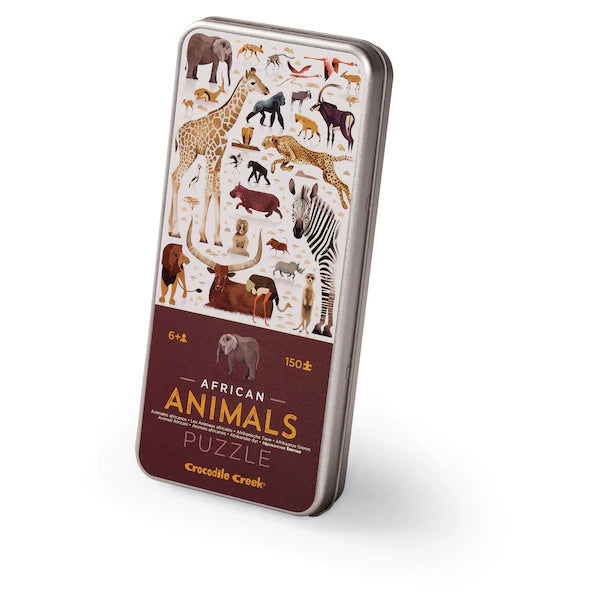150 Piece Tin Puzzle - African Animals Safari Theme, Fun & Challenging Jigsaw Puzzle for Adults & Kids, Perfect for Family Game Night & Educational Play