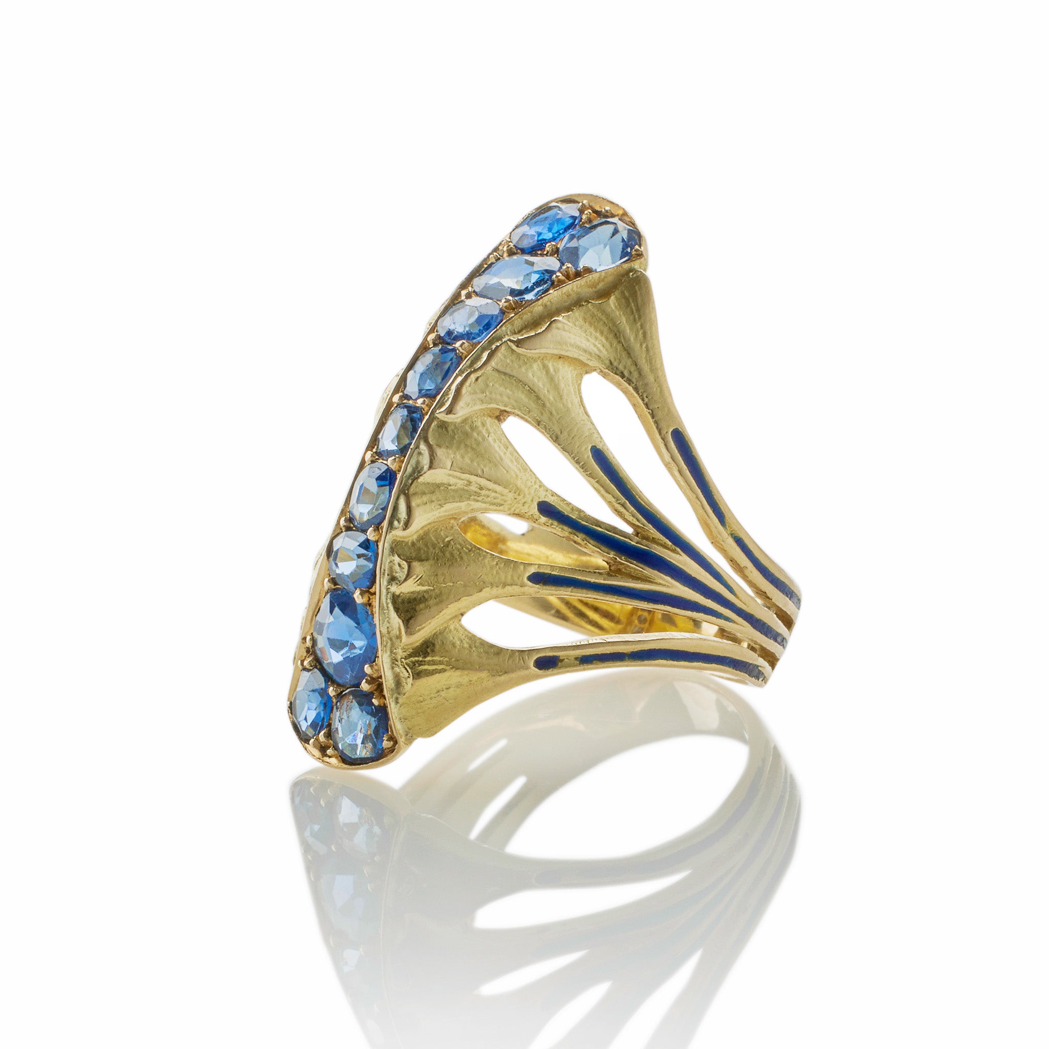 Edouard de Martilly Paris Sapphire & Enamel Lotus Flower Ring - Elegant Jewelry for Women, Perfect for Weddings, Anniversaries & Special Occasions