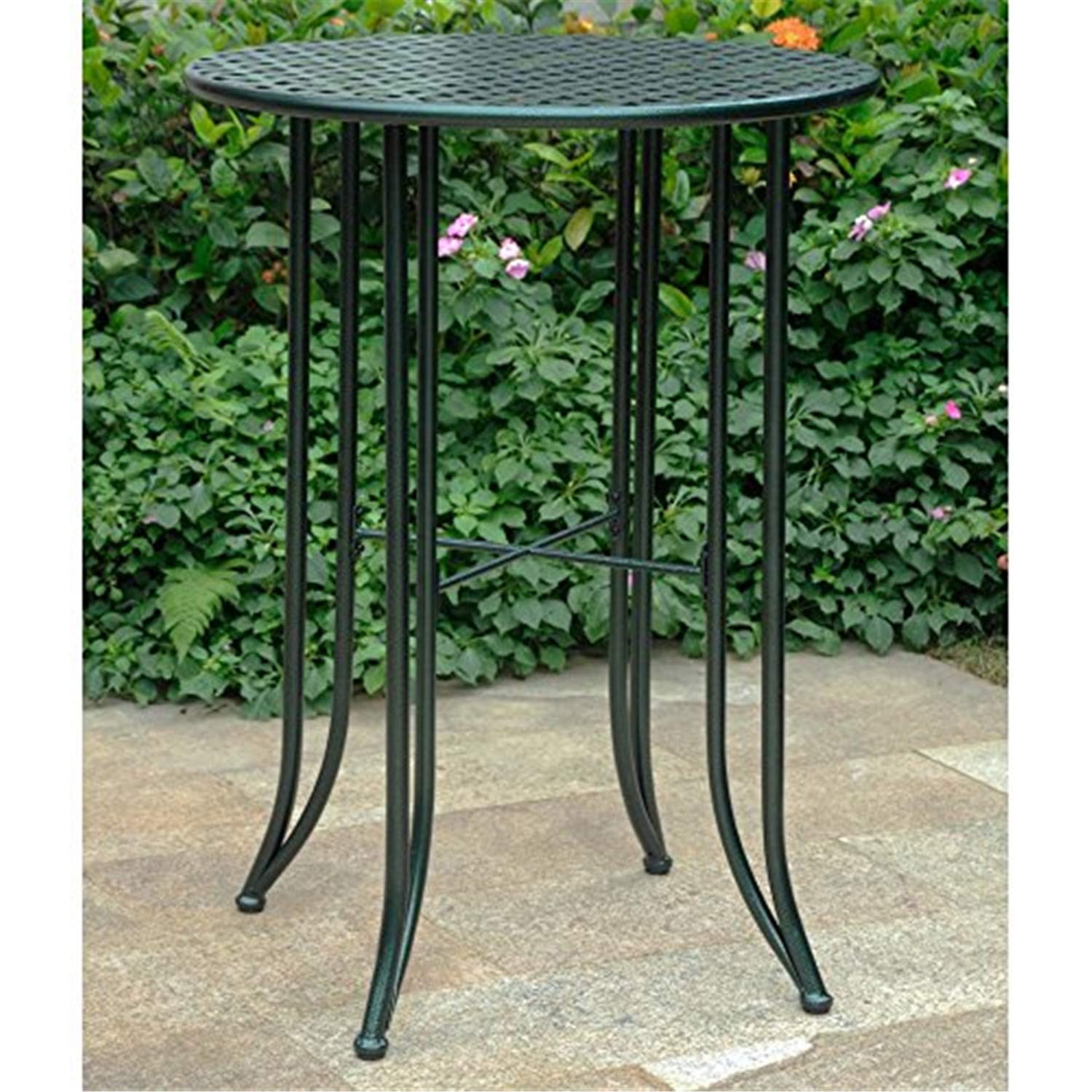 Vintage Verdigris Iron Bar-Height Patio Table - Outdoor Dining & Bistro Set for Garden, Deck, or Restaurant Use