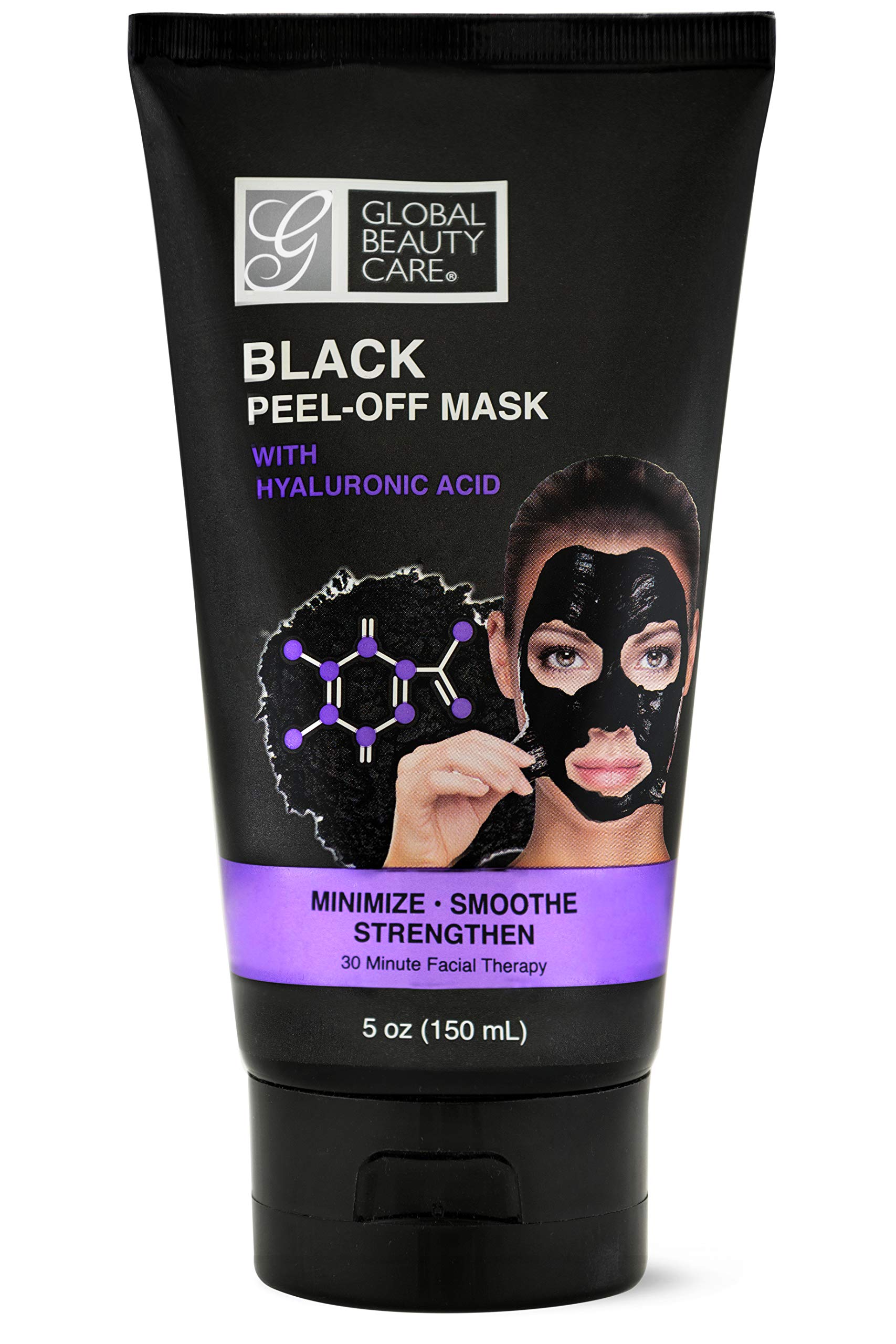 Global Beauty Care Black Peel-Off Mask with Hyaluronic Acid - Deep Cleansing & Hydrating Facial Treatment for Acne, Blackheads & Pores - Perfect for Spa Night & Self-Care Routine