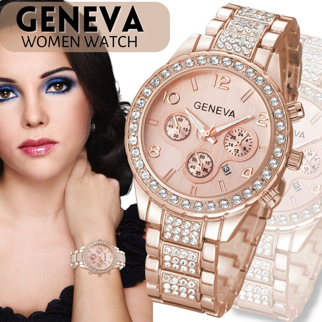 Luxury Waterproof Women's Stainless Steel Crystal Quartz Round Wrist Watch - Elegant Timepiece for Business, Party & Everyday Wear