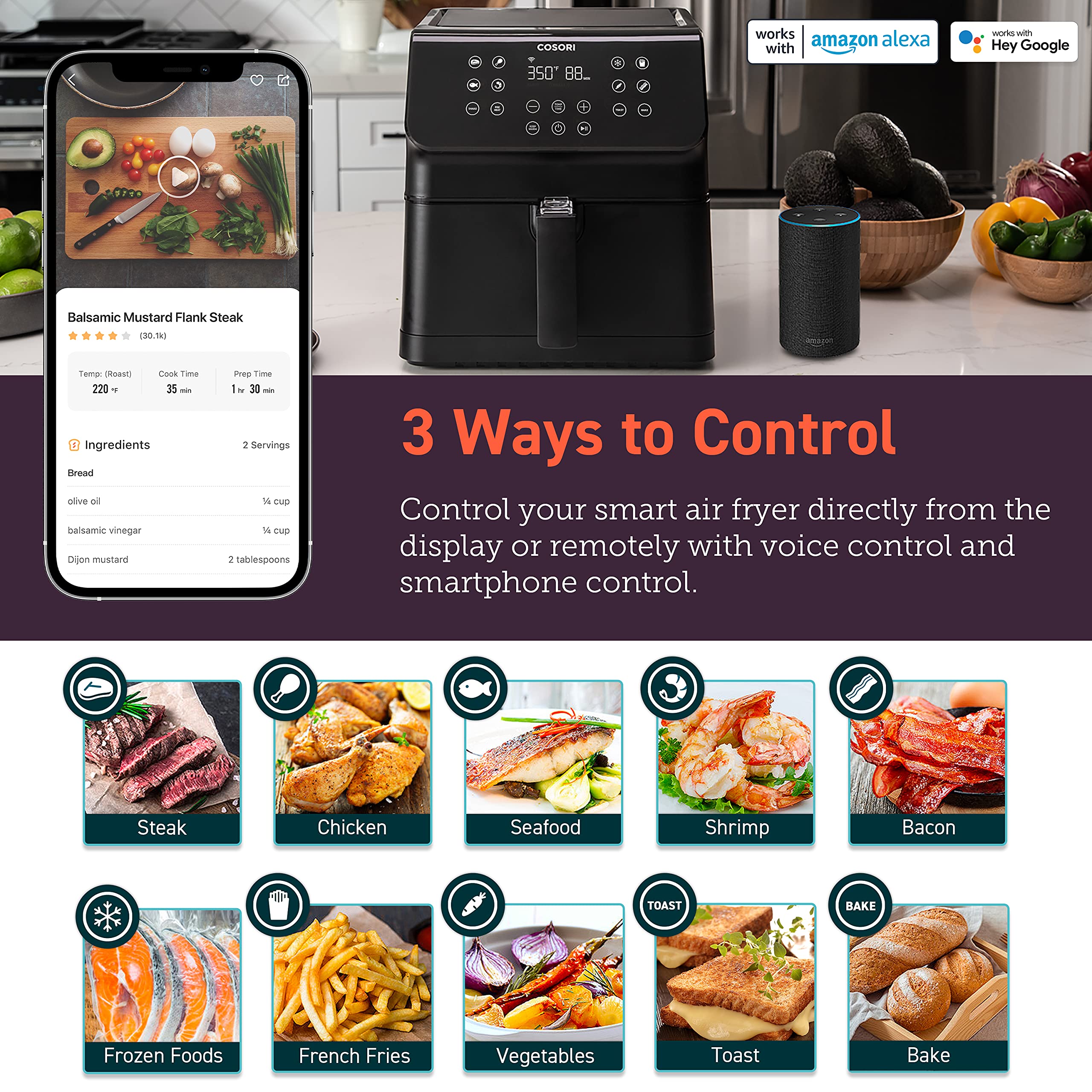 COSORI ProII 5.8QT Air Fryer Oven Combo - Large XL Digital Cooker with 12 Custom Presets, Nonstick Dishwasher-Safe Basket & Free Cookbook - Perfect for Healthy Frying, Baking, Roasting & Reheating Family Meals