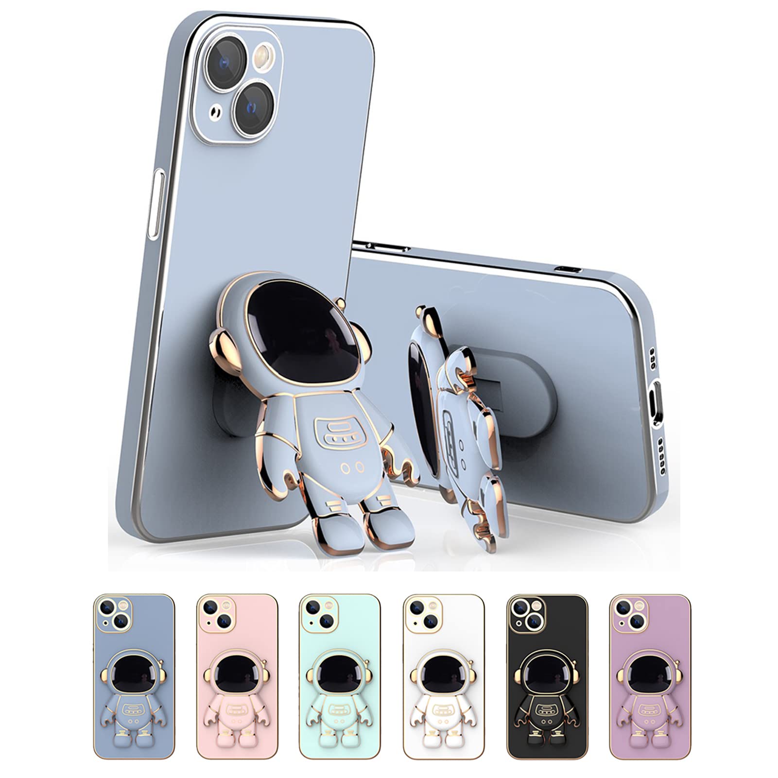 COOWEEK 6D Plating Astronaut Hidden Stand iPhone 13 Pro Max Case (6.7 Inch) - Cute Blue Phone Cover with Camera Lens Protector | Perfect for Space Lovers, Daily Use & Gift Giving