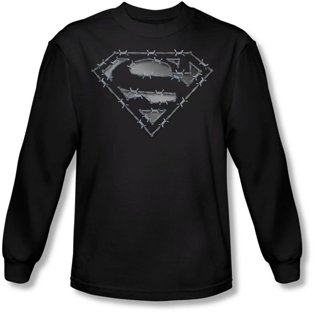 Superman Men's Barbed Wire Graphic Long Sleeve T-Shirt - Black Cotton Tee for Casual Wear, Cosplay & Superhero Fans