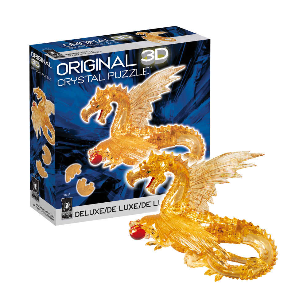 BePuzzled Golden Dragon Deluxe 3D Crystal Puzzle - 57 Piece Challenging Brain Teaser for Adults & Teens - Perfect for Stress Relief, Gift Giving & Home Decor