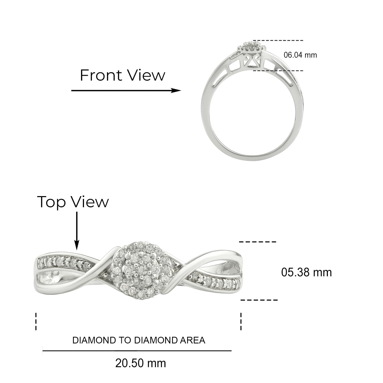 925 Sterling Silver Diamond Cluster Halo Promise Ring for Women - 1/10ct White & Black Diamonds, Bridal Engagement Ring - Perfect for Anniversaries, Proposals & Special Occasions