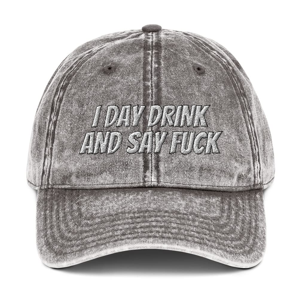 Funny Saying Hats for Men - Vintage Baseball Cap with 'I Day Drink and Say F Hat' Amusing Design - Perfect for Parties, Gifts & Casual Wear
