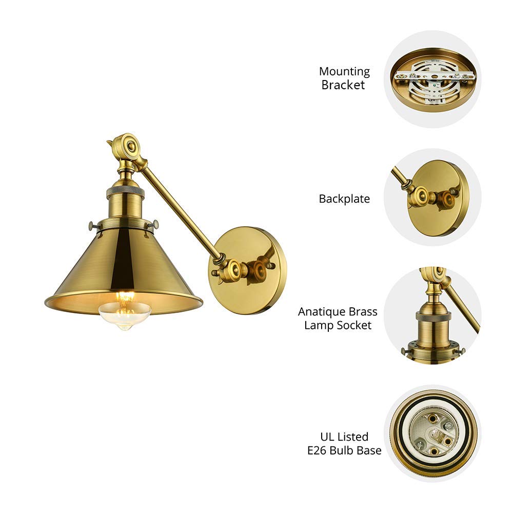 LITFAD 2 Pack Adjustable Swing Arm Wall Sconce - 7