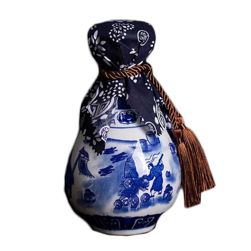 500ml Blue and White Ceramic Wine Bottle - Chinese Style Empty Wine Jug, Decorative White Wine Vase & Flask for Home Bar, Gift, Wedding, Party Decor and Asian Themed Events