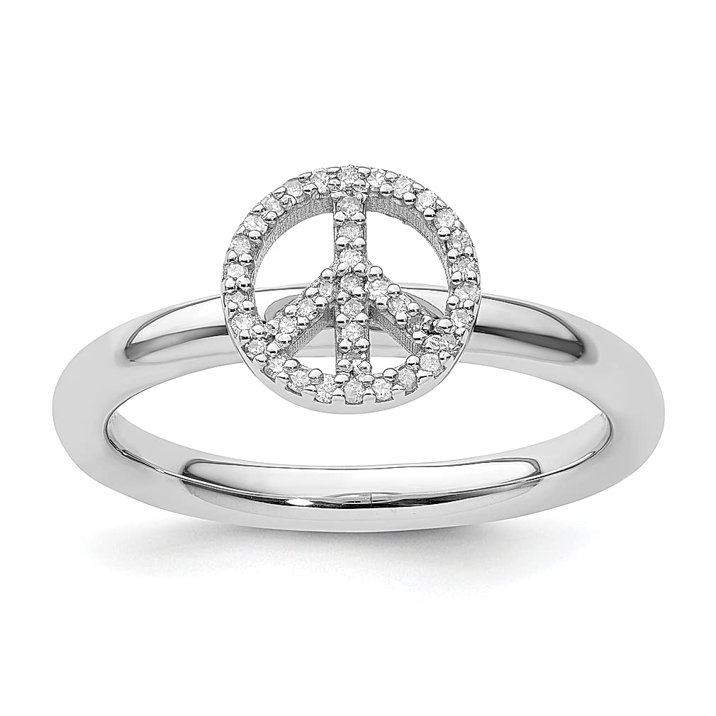 925 Sterling Silver Peace Symbol Diamond Band Ring for Women - Stackable Dainty Jewelry, Elegant Gift for Her - Perfect for Everyday Wear, Anniversaries & Special Occasions