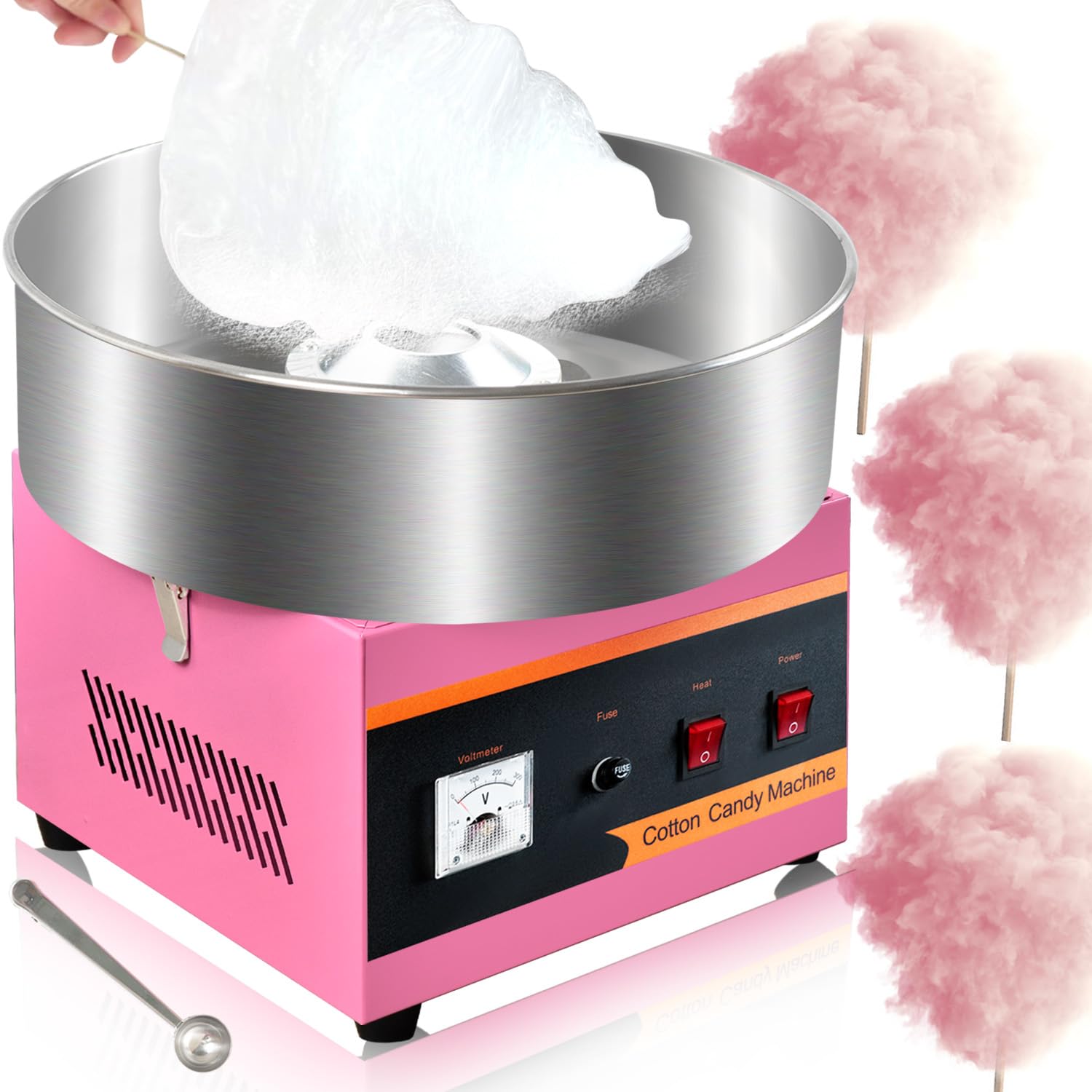 Commercial Cotton Candy Machine 1000W - Stainless Steel Bowl, Sugar Scoop & Anti-Rust Coating - Perfect for Family Parties, Kids Birthdays & Carnival Events (Pink)